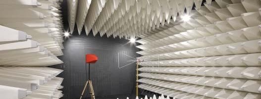 EMC shielded room lined with RF absorber pyramids